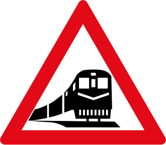 Railway crossing ahead sign